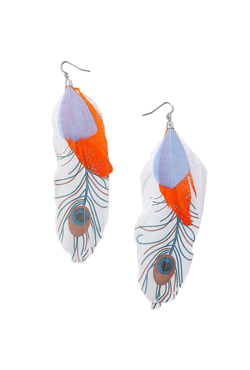 printed feather drop earrings