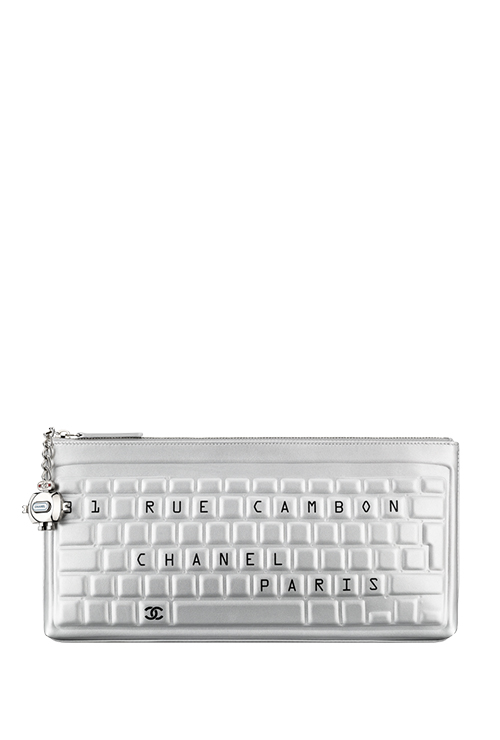 metallic calfskin keyboard pouch silver