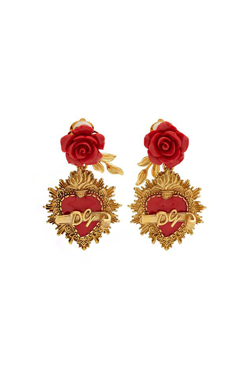 red rose&amp;heart drop clip on earrings