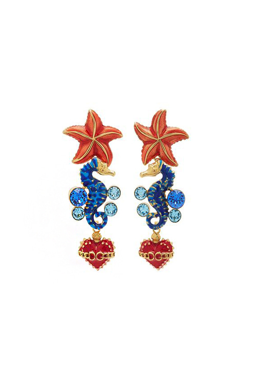 blue crystal sea horse earrings