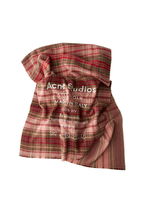 checked logo scarf pale pink / camel