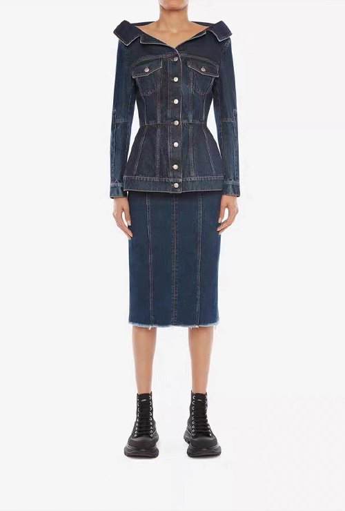 alexan mc st. wide colla denim jacket &amp; skirt set / 단독 주문 가능