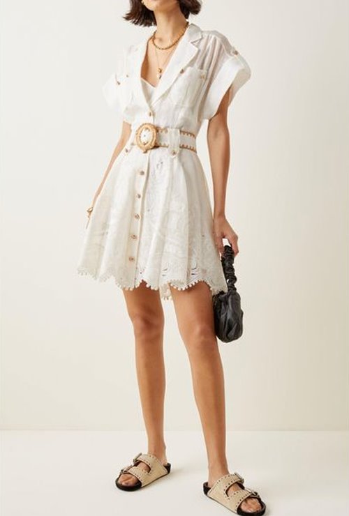 zim st. white postcard belted broderie anglaise cotton mini shirt dress