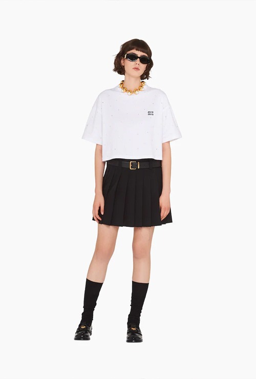 miu st. ropped cotton T-shirt with embroidered logo