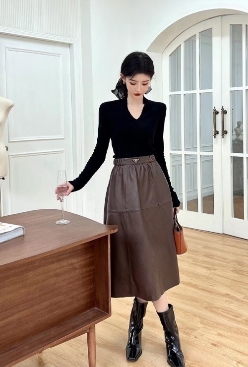 pra st. leather midi skirt / 2 types