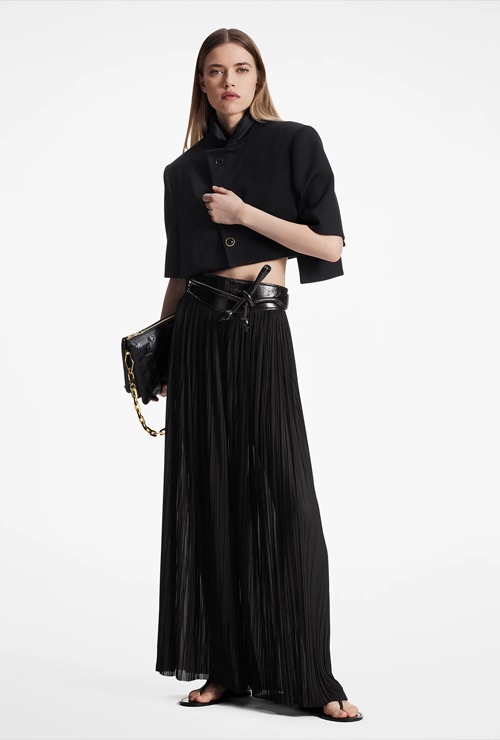louis st. cropped wool twill jacket &amp; pleated jersey maxi skirt