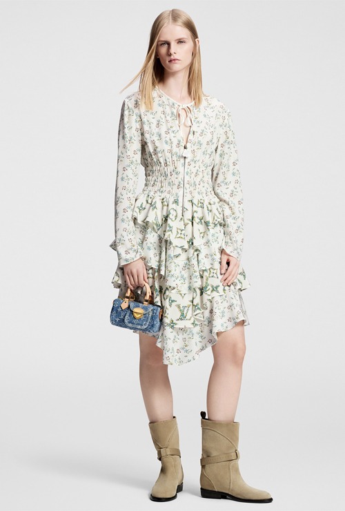 louis st. floral print long sleeved tiered dress